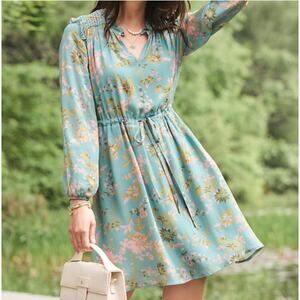 Spartina 449 Womens S Blue Floral Mystic Moss Dahila Aisley Mini Sun Dress